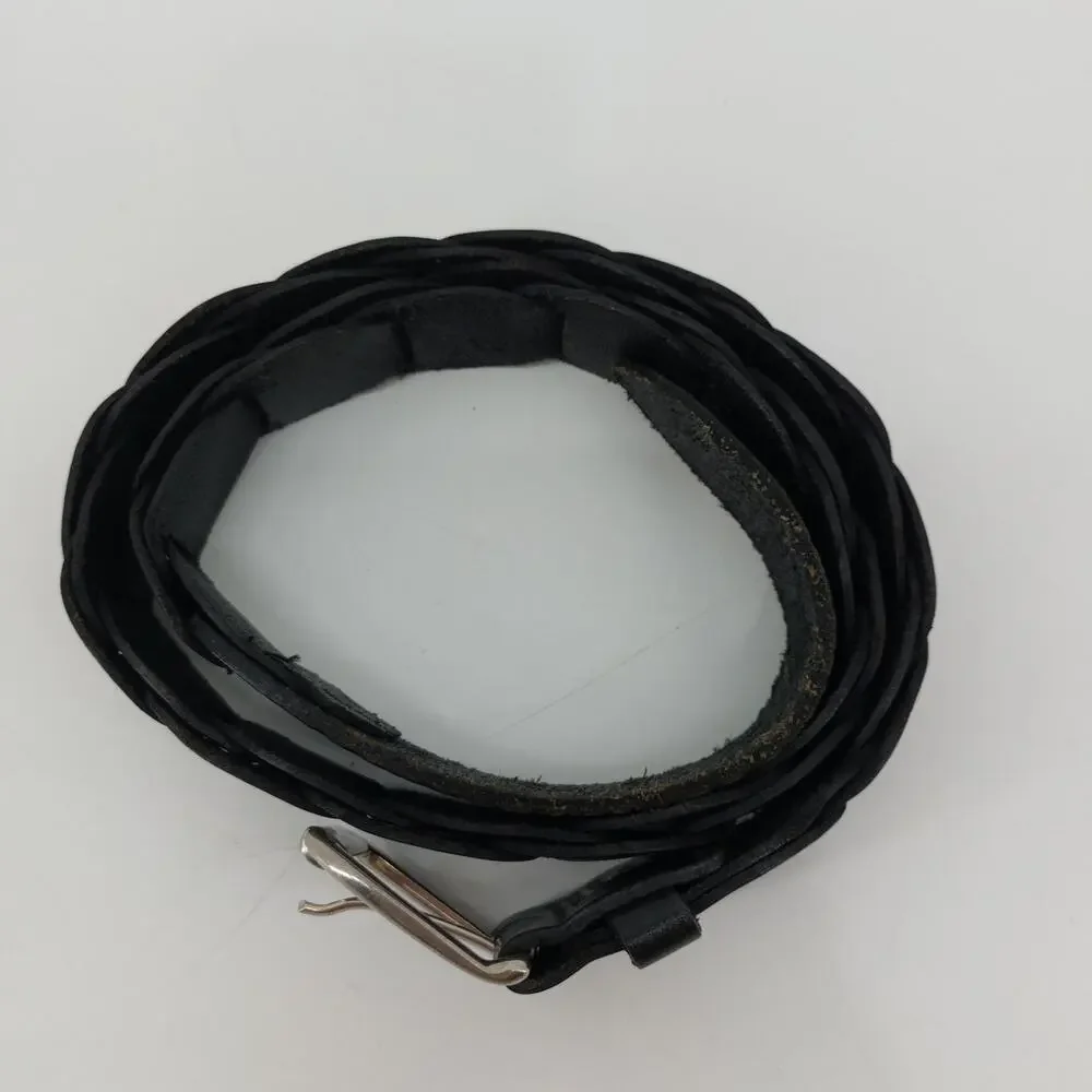 Womens Size 34 Belt Black Leather Chain Link Top Grain Medium